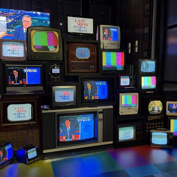Vintage CRT TV wall Stephen Colbert